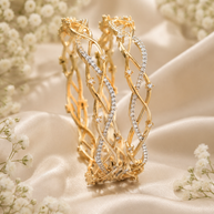 Gold Twist CZ Bangle Pair | Two-Tone Crystal Bangles | Pakistani Indian Bridal Jewelry | Elegant Bracelet Set
