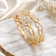 Gold Twist CZ Bangle Pair | Two-Tone Crystal Bangles | Pakistani Indian Bridal Jewelry | Elegant Bracelet Set