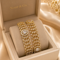 Gold Kundan Polki Multi-Row Bangle Pair with Oval Crystal Center 2.10