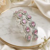 Silver Pink Cat Eye Tennis Bangle Pair | CZ Crystal Bangles | Elegant Pakistani