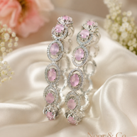 Silver Pink Cat Eye Tennis Bangle Pair | CZ Crystal Bangles | Elegant Pakistani