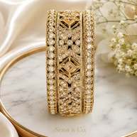 Gold Vintage CZ Bangle Set | 3-Piece Crystal Bridal Bangles | Pakistani Indian