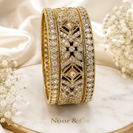 Gold Vintage CZ Bangle Set | 3-Piece Crystal Bridal Bangles | Pakistani Indian