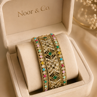 Gold Multicolor Kundan Bangle Set | 3-Piece Bridal Bangles | Pakistani Indian