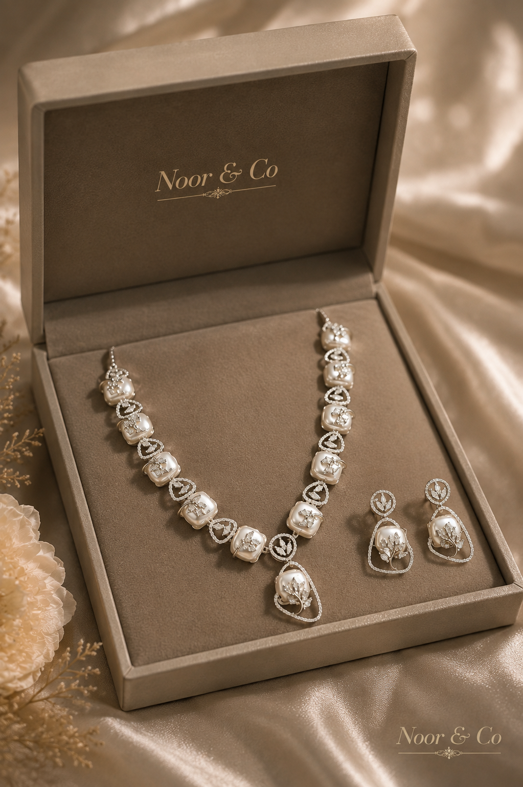 leste Pearl & American Diamond Necklace Set