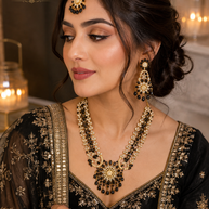 Zara Black American Diamond Bridal Necklace Set with Tikka