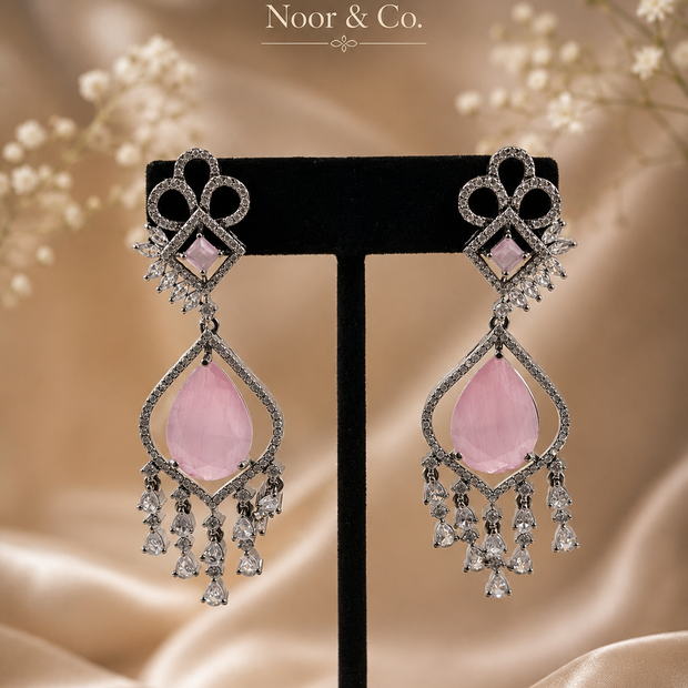 Blush Pink Crystal Chandelier Earrings | Pakistani & Indian Statement Earrings |