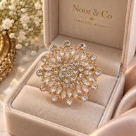 Elegant Crystal Floral Statement Ring – Gold Tone Sparkling Cocktail Ring