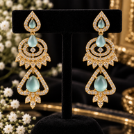 Mint Green CZ Necklace & Earrings Set Silver Tone Pakistani Jewelry