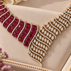 Ruby Red & Clear Stone Statement Necklace Set with Matching Drop Earrings | Elegant Wedding & Party Jewelry