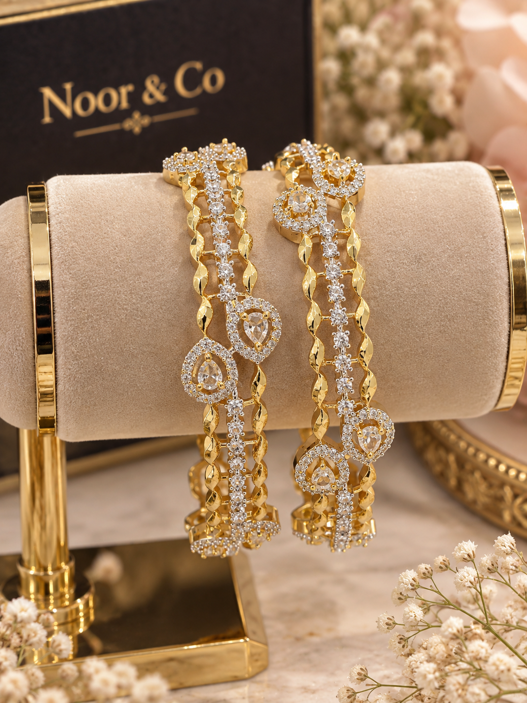 Gold AD/CZ Pear-Shaped Statement Bangles – Size 2.10