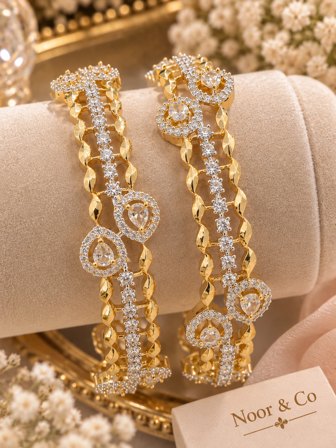 Gold AD/CZ Pear-Shaped Statement Bangles – Size 2.10