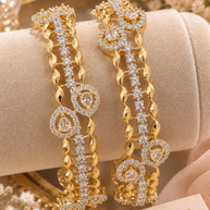 Gold AD/CZ Pear-Shaped Statement Bangles – Size 2.10