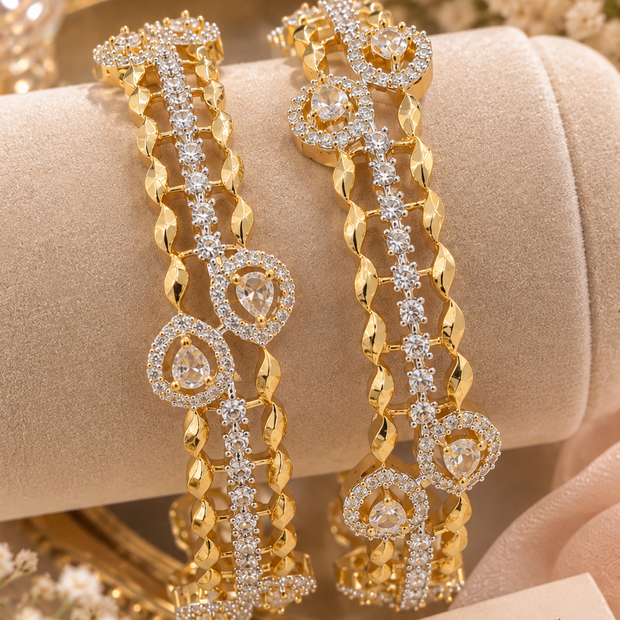 Gold AD/CZ Pear-Shaped Statement Bangles – Size 2.10