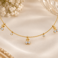 18K Gold Plated Dainty Cherry Charm Necklace CZ Crystal Delicate Jewelry