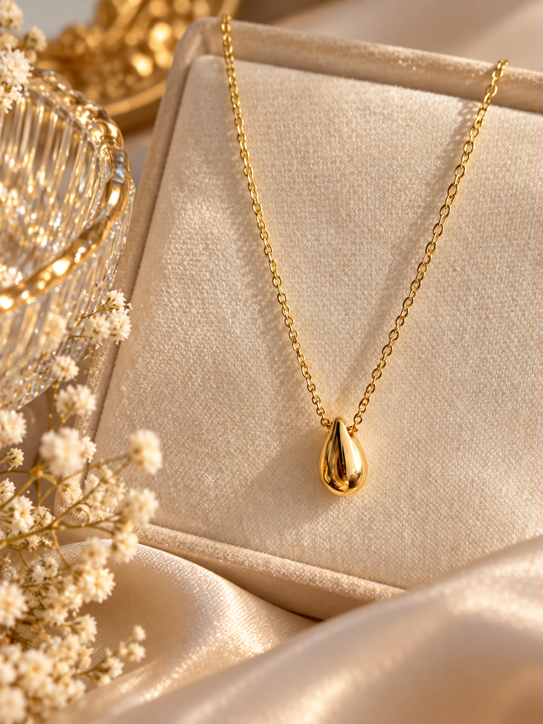 14K Gold Plated Teardrop Pendant Necklace – 316L Stainless Steel Minimalist Gold Necklace