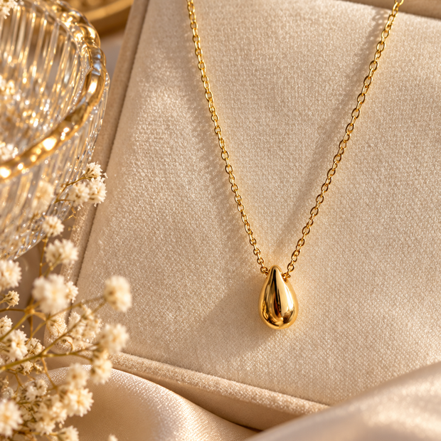 14K Gold Plated Teardrop Pendant Necklace – 316L Stainless Steel Minimalist Gold Necklace