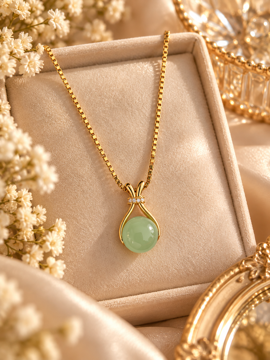 14K Gold Plated Mint Green Pendant Necklace – Elegant Teardrop Statement Necklace