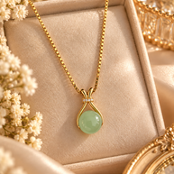 14K Gold Plated Mint Green Pendant Necklace – Elegant Teardrop Statement Necklace