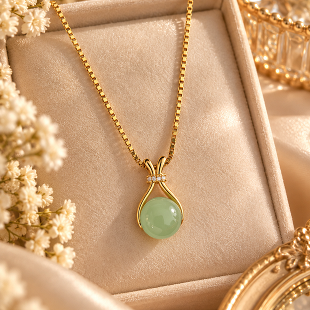 14K Gold Plated Mint Green Pendant Necklace – Elegant Teardrop Statement Necklace