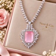 Pink CZ Necklace Earrings Tikka Set Silver Tone Pakistani Indian Jewelry