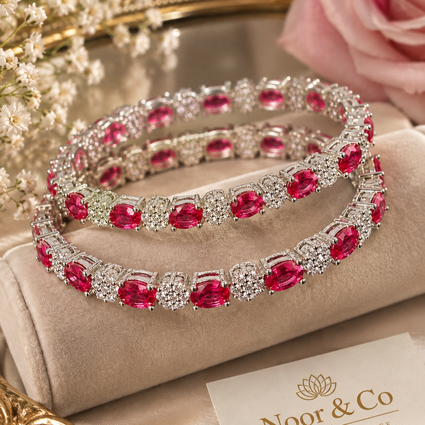 Noor & Co Ruby Pink Bloom Crystal Bangles