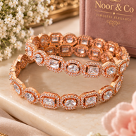 Noor & Co Rose Gold Crystal Bangle Set