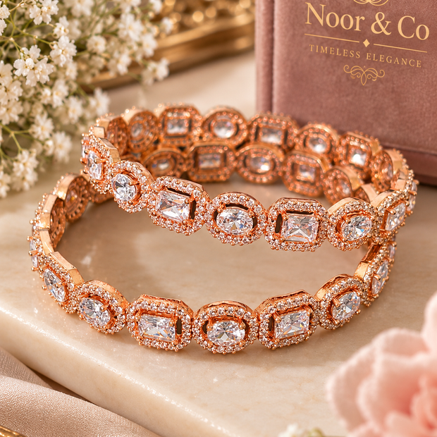 Noor & Co Rose Gold Crystal Bangle Set