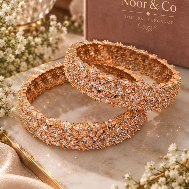 Rose Gold Crystal Blossom Bangles