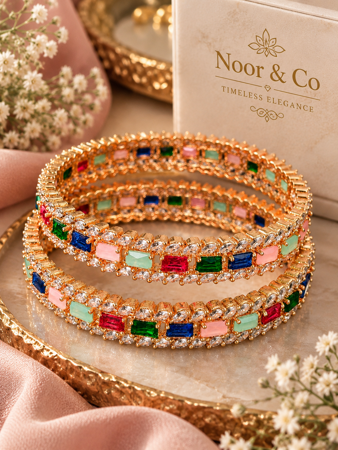 Multicolor Rose Gold Crystal Bangles