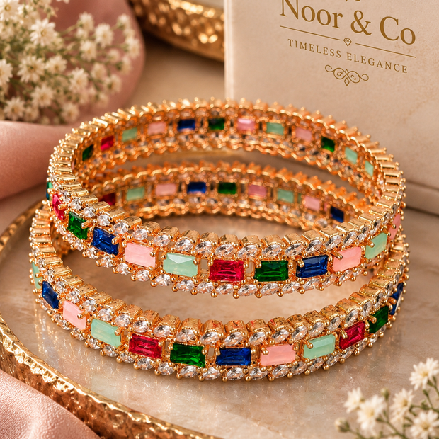 Multicolor Rose Gold Crystal Bangles