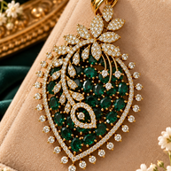 Purple/ Green Crystal Pendant & Earrings Set with Chain – Gold Tone Statement Jewelry