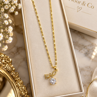 18K Gold Plated Floral CZ Crystal Pendant Necklace for Women