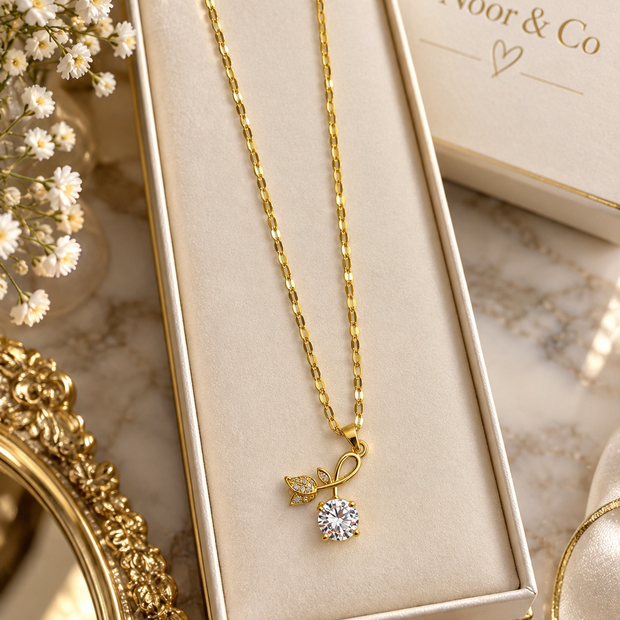 18K Gold Plated Floral CZ Crystal Pendant Necklace for Women
