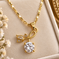 18K Gold Plated Floral CZ Crystal Pendant Necklace for Women
