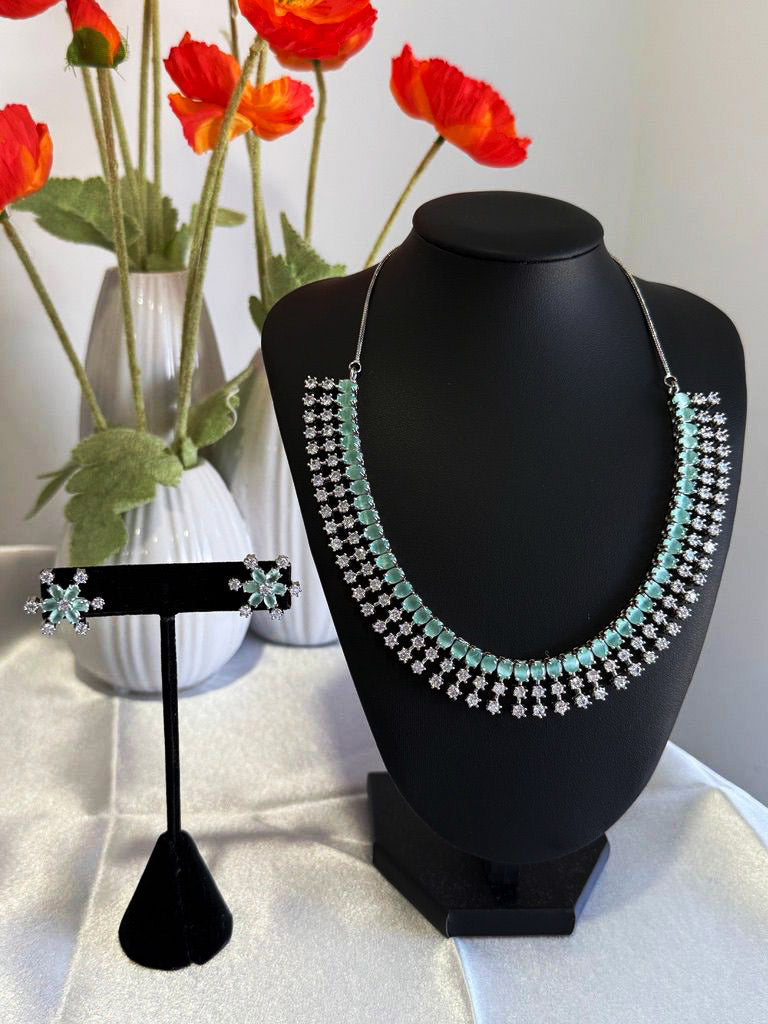 Mint Radiance Crystal Necklace & Earrings Set