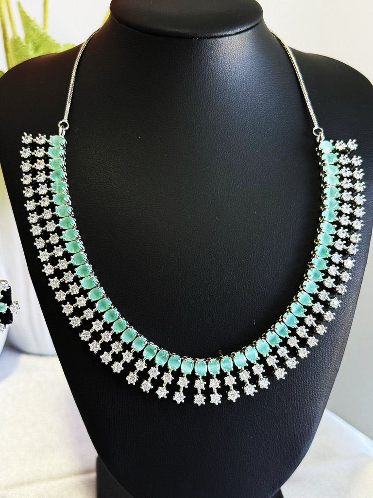 Mint Radiance Crystal Necklace & Earrings Set