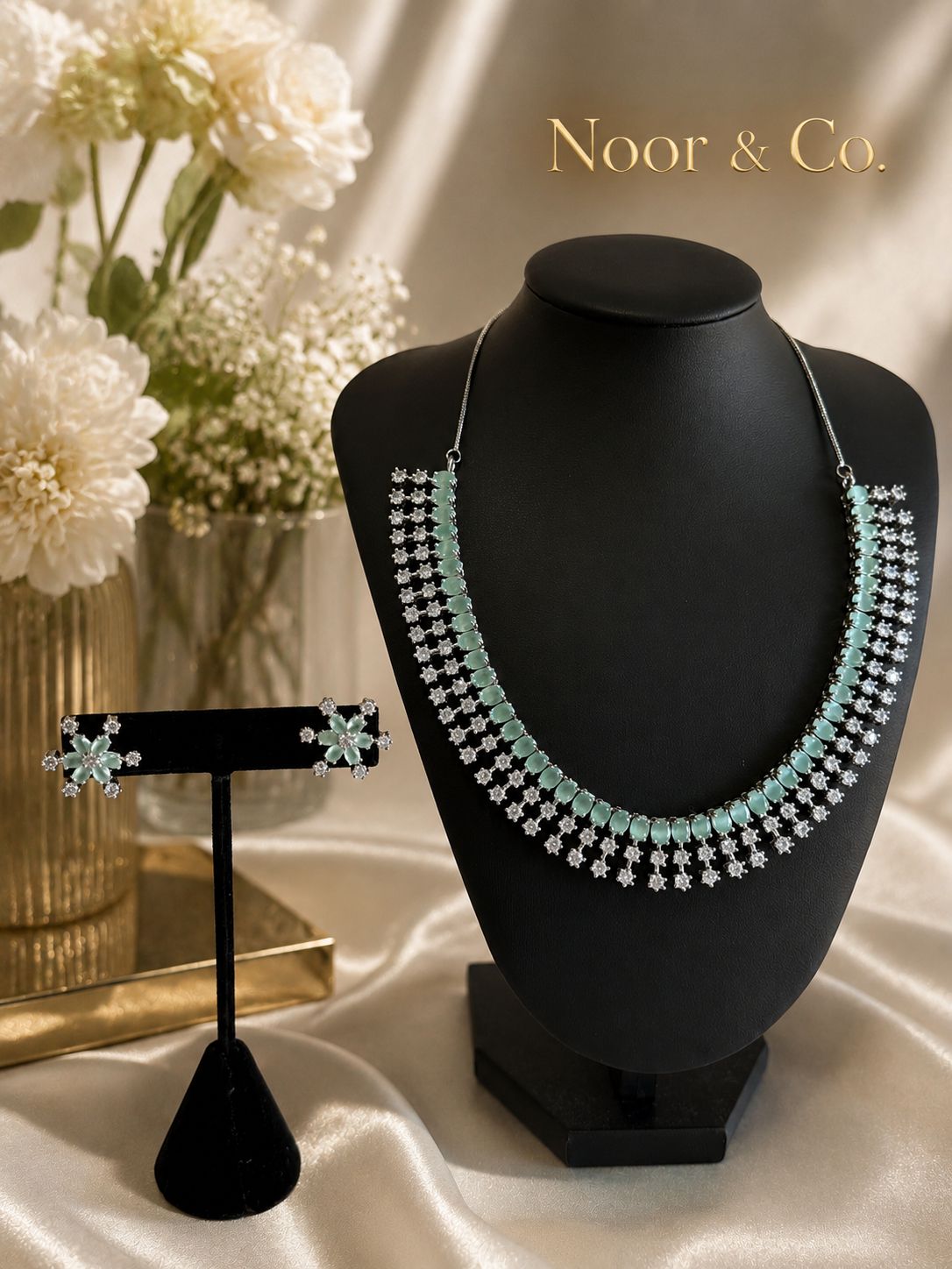 Mint Radiance Crystal Necklace & Earrings Set