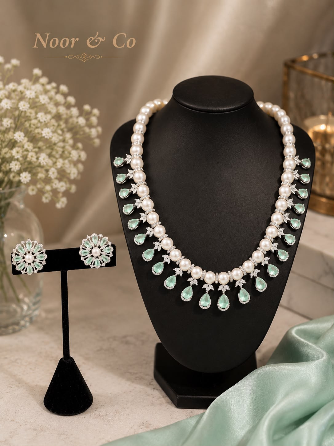 Pearl Elegance American Diamond Necklace Set