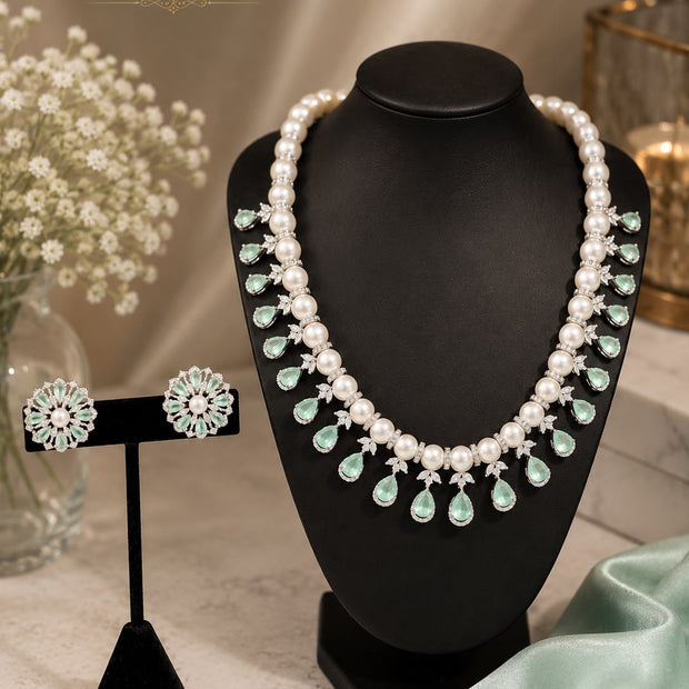 Pearl Elegance American Diamond Necklace Set
