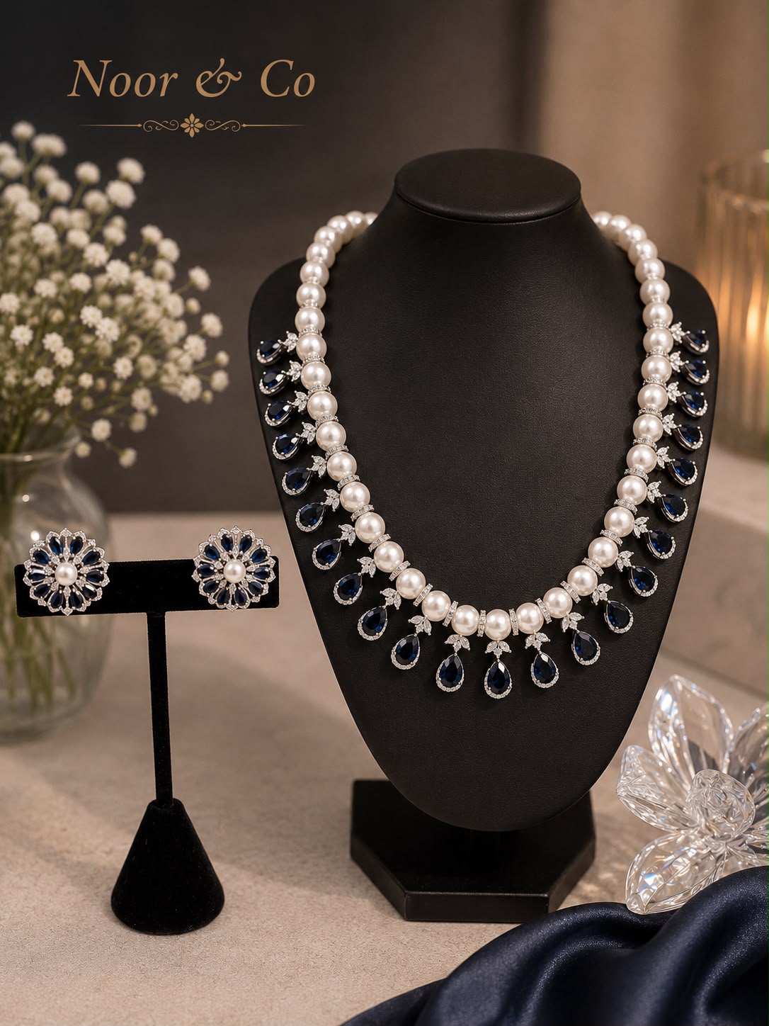 Pearl Elegance American Diamond Necklace Set