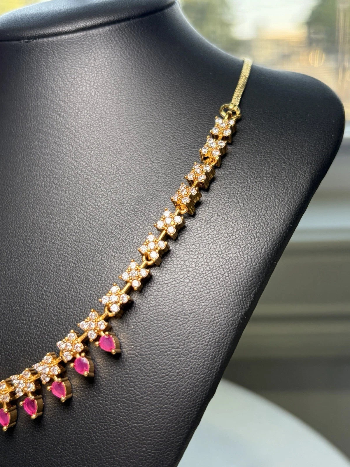 Ruby Teardrop Crystal Necklace & Earrings Set