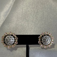 Baby Pink CZ Floral Stud Earrings Gold Tone Party Jewelry