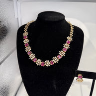 Elegant Pink Crystal Necklace & Earrings Set