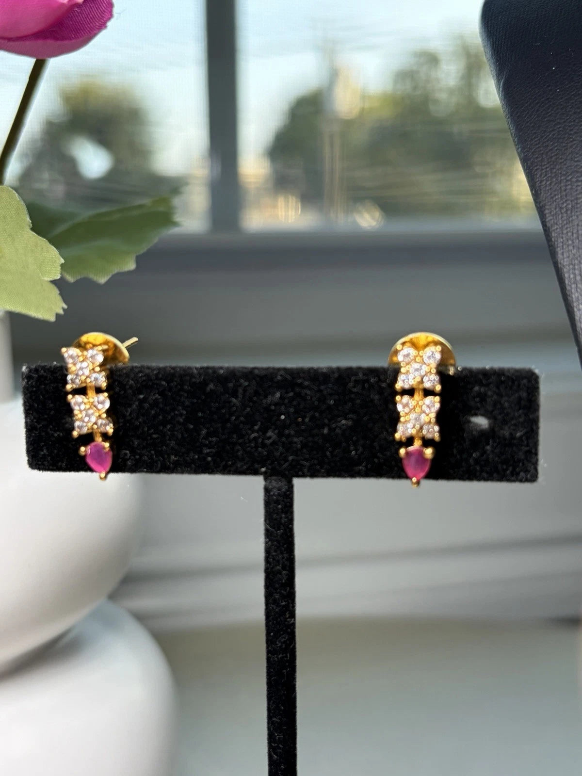 Ruby Teardrop Crystal Necklace & Earrings Set