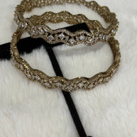 Gold Tone American Diamond Bangles Set Size 2.10 Elegant Wavy Crystal Design