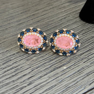 Pink & Sapphire Blue Statement Stud Earrings | Luxury Crystal Earrings