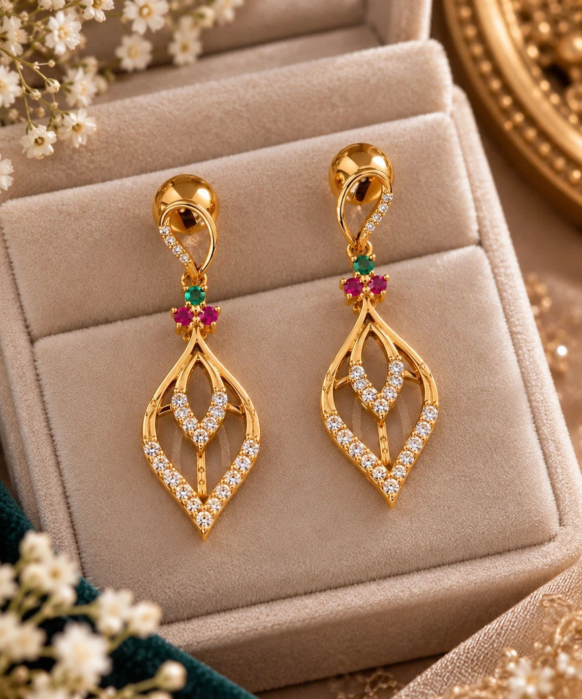 Elegant Gold-Tone Leaf Necklace & Earrings Set