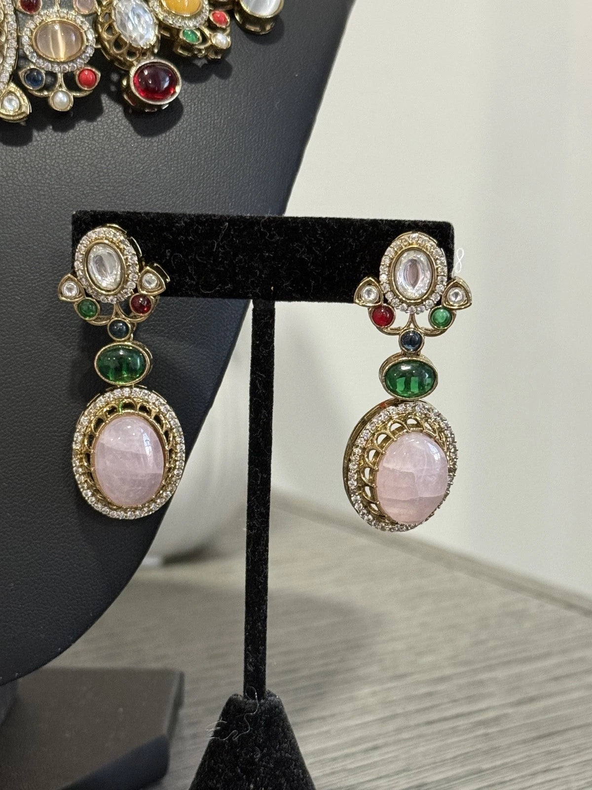 Sabyasachi Inspired Necklace Earrings Set | Pink Stone Multicolor Gem Bridal Jew