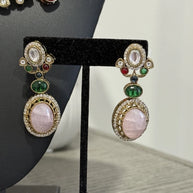Sabyasachi Inspired Necklace Earrings Set | Pink Stone Multicolor Gem Bridal Jew